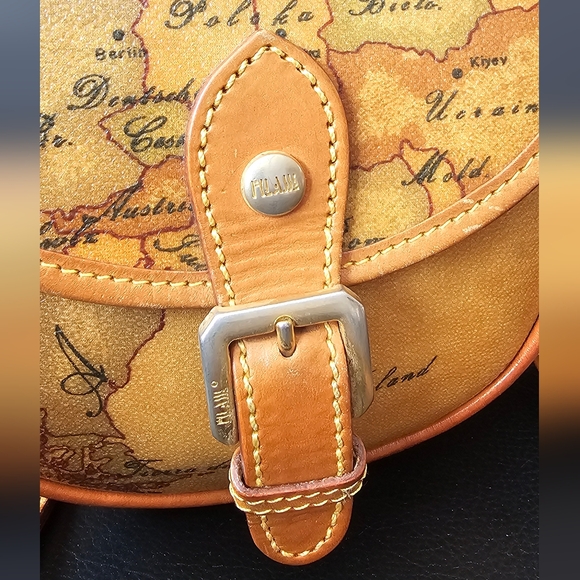 Alviero Martini 1A Classe Geo Print Brown Leather Crossbody Purse B-5 - Picture 5 of 13